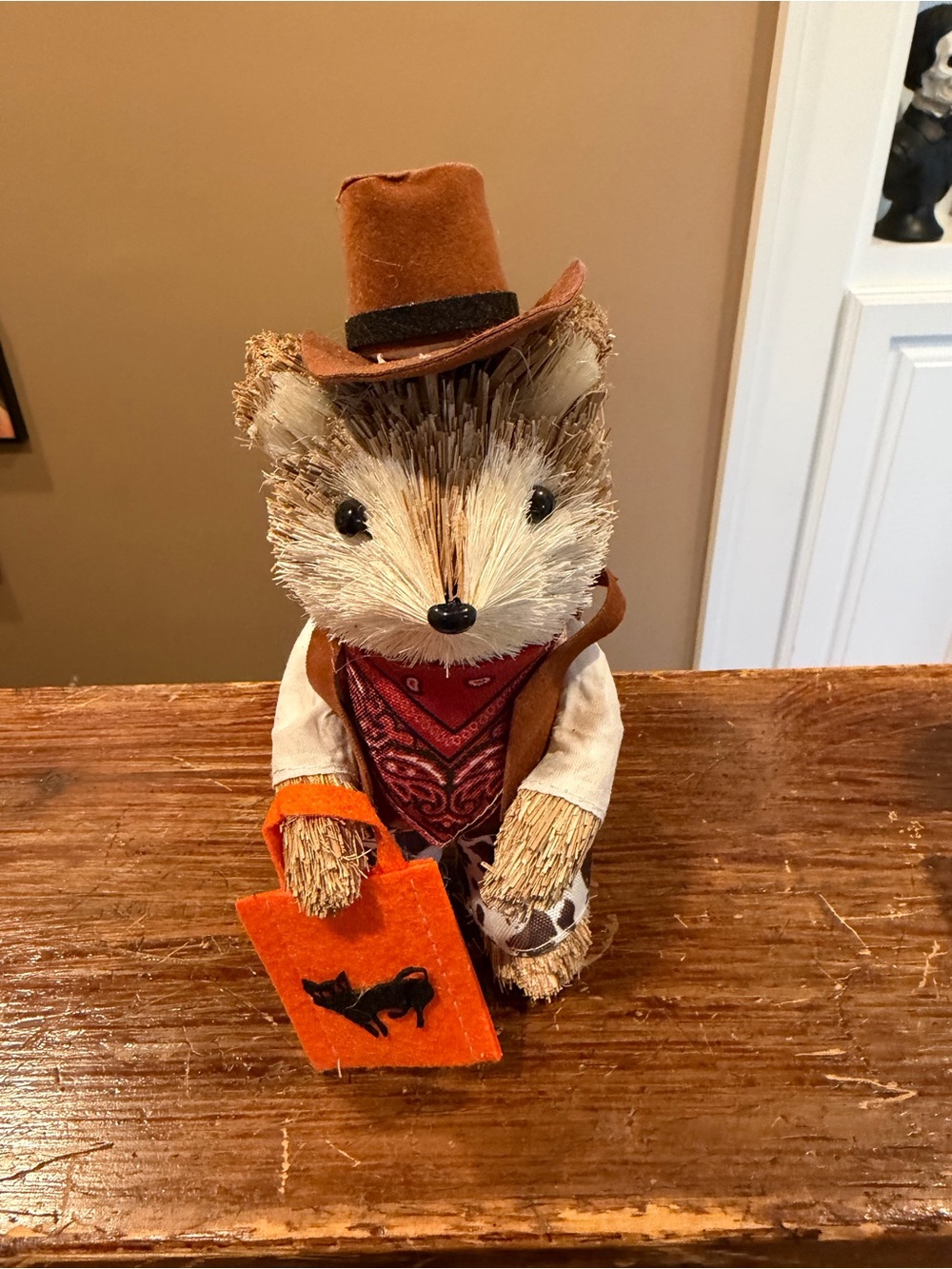Rustic Brown Fox Figurine with Orange Trick-or-Treat Bag - Home Accents